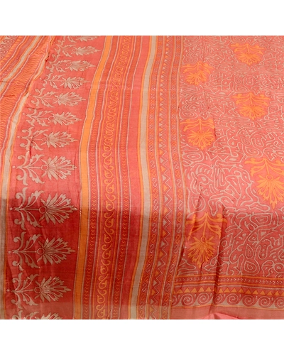 Sanskriti Vintage Sarees From Indian Pink Pure Silk Printed Sari Craft Fabric, PR-61484-Pink-Printed Floral Design-Pure Silk-3