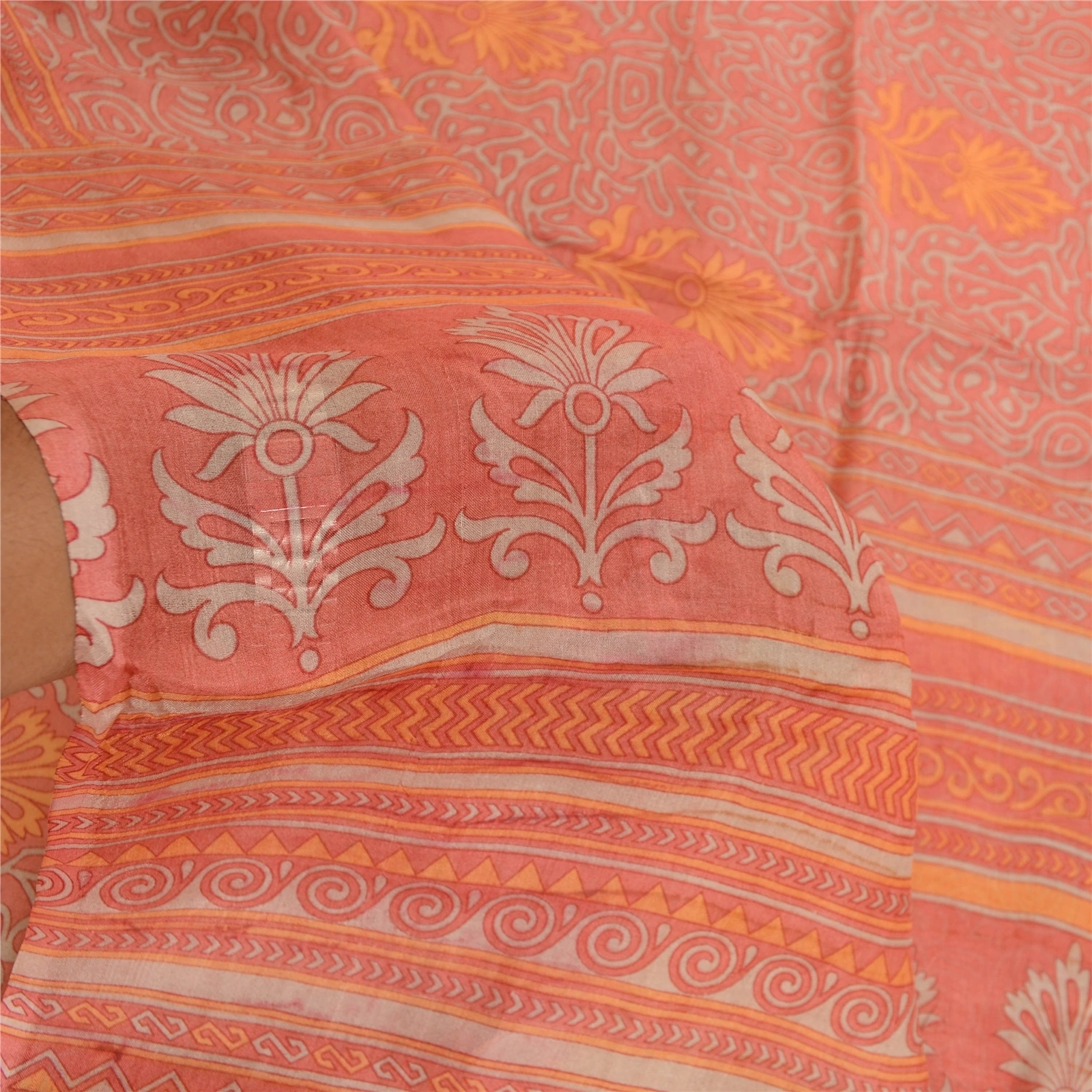 Sanskriti Vintage Sarees From Indian Pink Pure Silk Printed Sari Craft Fabric, PR-61484-Pink-Printed Floral Design-Pure Silk-5