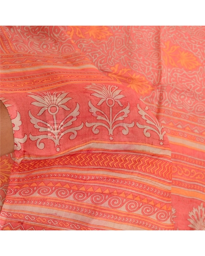 Sanskriti Vintage Sarees From Indian Pink Pure Silk Printed Sari Craft Fabric, PR-61484-Pink-Printed Floral Design-Pure Silk-5