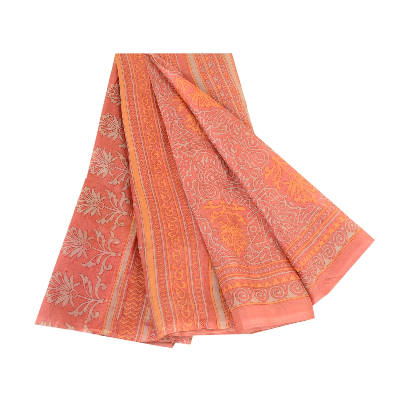 Sanskriti Vintage Sarees From Indian Pink Pure Silk Printed Sari Craft Fabric, PR-61484-Pink-Printed Floral Design-Pure Silk-6