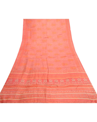 Sanskriti Vintage Sarees From Indian Pink Pure Silk Printed Sari Craft Fabric, PR-61484-Pink-Printed Floral Design-Pure Silk-7