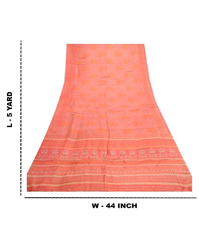 Sanskriti Vintage Sarees From Indian Pink Pure Silk Printed Sari Craft Fabric, PR-61484-Pink-Printed Floral Design-Pure Silk-8