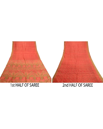 Sanskriti Vintage Sarees Red Pure Silk Printed Sari Floral Deco 5Yd Craft Fabric, PR-61487-Red-Printed Floral Design-Pure Silk-4