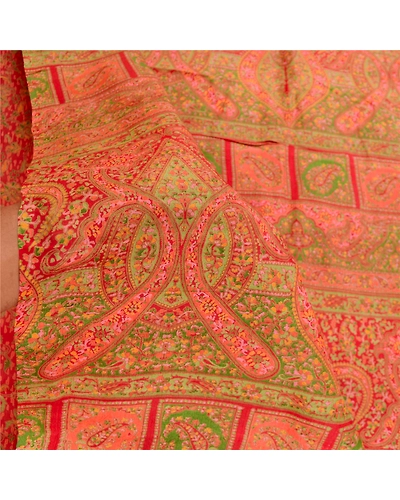 Sanskriti Vintage Sarees Red Pure Silk Printed Sari Floral Deco 5Yd Craft Fabric, PR-61487-Red-Printed Floral Design-Pure Silk-5