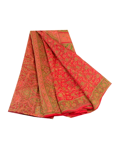 Sanskriti Vintage Sarees Red Pure Silk Printed Sari Floral Deco 5Yd Craft Fabric, PR-61487-Red-Printed Floral Design-Pure Silk-6