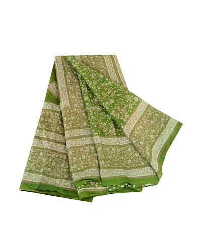 Sanskriti Vintage Sarees From India Green Pure Silk Printed Sari Craft Fabric, PR-61492-Green-Printed Floral Design-Pure Silk-6