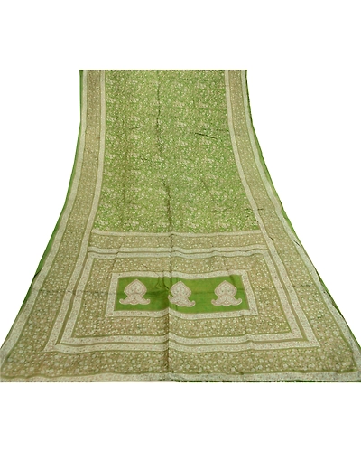 Sanskriti Vintage Sarees From India Green Pure Silk Printed Sari Craft Fabric, PR-61492-Green-Printed Floral Design-Pure Silk-7
