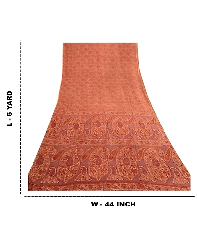 Sanskriti Vintage Sarees Brown Indian Pure Silk Printed Sari 5Yd Craft Fabric, PR-61501-Brown-Printed Floral Design-Pure Silk-8