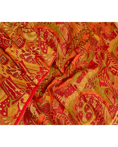 Sanskriti Vintage Sarees Red Indian 100% Pure Silk Printed Sari 5Yd Craft Fabric, PR-61524-Red-Printed Floral Design-Pure Silk-1