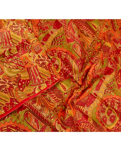 Sanskriti Vintage Sarees Red Indian 100% Pure Silk Printed Sari 5Yd Craft Fabric, PR-61524-Red-Printed Floral Design-Pure Silk-2