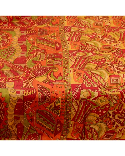 Sanskriti Vintage Sarees Red Indian 100% Pure Silk Printed Sari 5Yd Craft Fabric, PR-61524-Red-Printed Floral Design-Pure Silk-3
