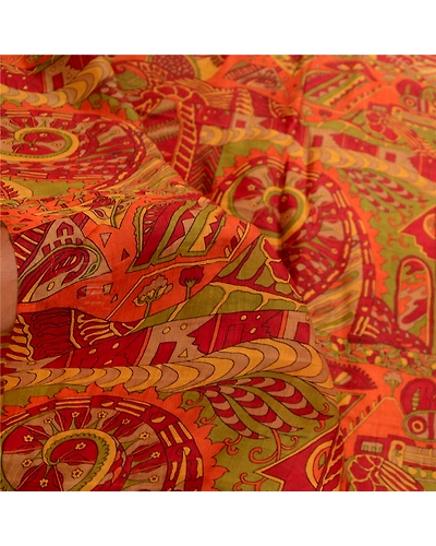 Sanskriti Vintage Sarees Red Indian 100% Pure Silk Printed Sari 5Yd Craft Fabric, PR-61524-Red-Printed Floral Design-Pure Silk-5