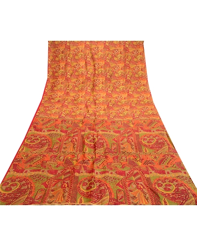 Sanskriti Vintage Sarees Red Indian 100% Pure Silk Printed Sari 5Yd Craft Fabric, PR-61524-Red-Printed Floral Design-Pure Silk-7