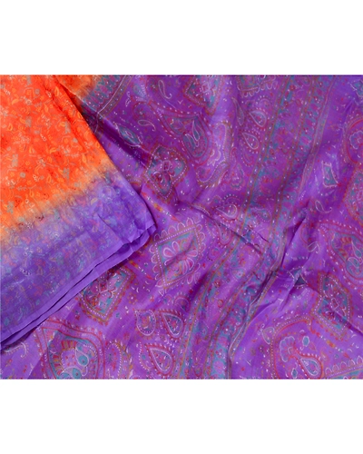 Sanskriti Vintage Sarees Orange Pure Silk Printed Sari Floral 5Yd Craft Fabric, PR-61532-Orange-Printed Floral Design-Pure Silk-2