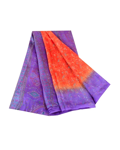 Sanskriti Vintage Sarees Orange Pure Silk Printed Sari Floral 5Yd Craft Fabric, PR-61532-Orange-Printed Floral Design-Pure Silk-6
