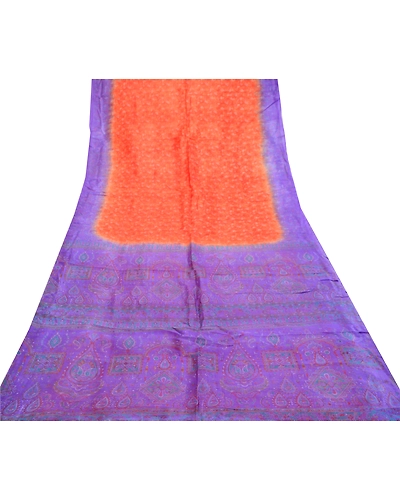 Sanskriti Vintage Sarees Orange Pure Silk Printed Sari Floral 5Yd Craft Fabric, PR-61532-Orange-Printed Floral Design-Pure Silk-7