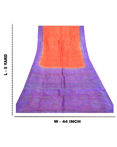 Sanskriti Vintage Sarees Orange Pure Silk Printed Sari Floral 5Yd Craft Fabric, PR-61532-Orange-Printed Floral Design-Pure Silk-8