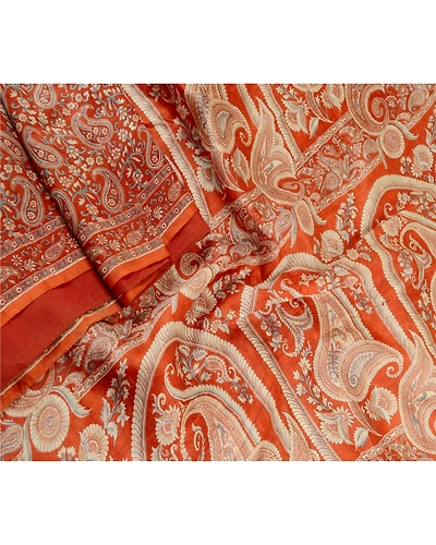 Sanskriti Vintage Sarees Orange Indian Pure Silk Printed Sari Soft Craft Fabric, PR-61539-Orange-Printed Floral Design-Pure Silk-1