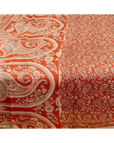 Sanskriti Vintage Sarees Orange Indian Pure Silk Printed Sari Soft Craft Fabric, PR-61539-Orange-Printed Floral Design-Pure Silk-3