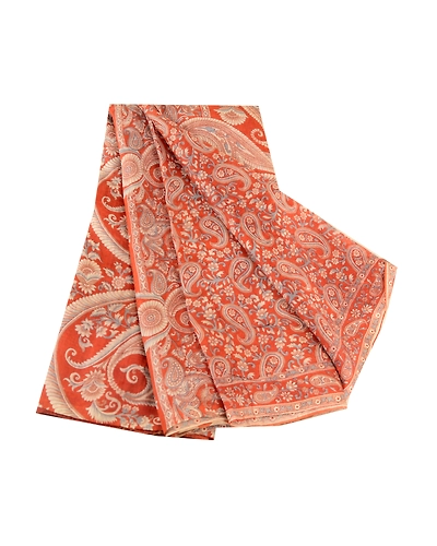 Sanskriti Vintage Sarees Orange Indian Pure Silk Printed Sari Soft Craft Fabric, PR-61539-Orange-Printed Floral Design-Pure Silk-6