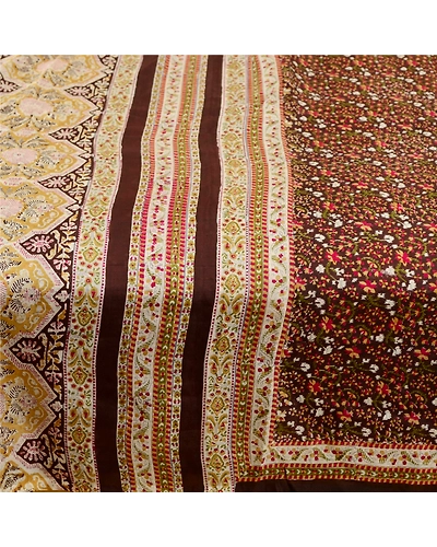 Sanskriti Vintage Sarees Brown Indian Pure Silk Printed Sari Soft Craft Fabric, PR-61541-Brown-Printed Floral Design-Pure Silk-3