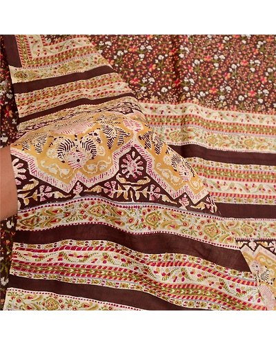 Sanskriti Vintage Sarees Brown Indian Pure Silk Printed Sari Soft Craft Fabric, PR-61541-Brown-Printed Floral Design-Pure Silk-5