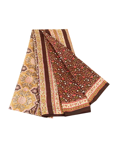 Sanskriti Vintage Sarees Brown Indian Pure Silk Printed Sari Soft Craft Fabric, PR-61541-Brown-Printed Floral Design-Pure Silk-6