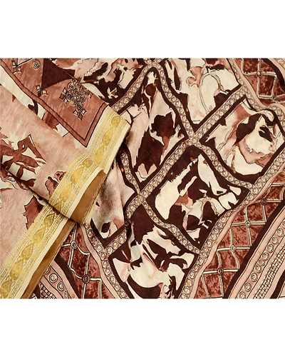 Sanskriti Vintage Sarees Brown Pure Silk Printed Zari Border Sari Craft Fabric, PR-61556-Brown-Printed Floral Design-Pure Silk-1