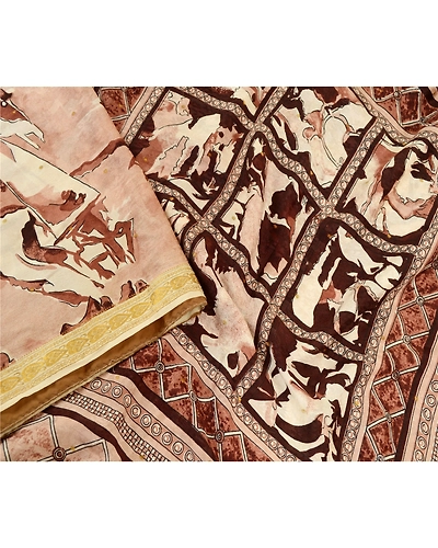 Sanskriti Vintage Sarees Brown Pure Silk Printed Zari Border Sari Craft Fabric, PR-61556-Brown-Printed Floral Design-Pure Silk-2