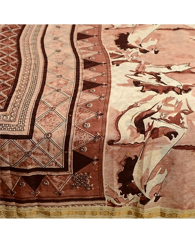 Sanskriti Vintage Sarees Brown Pure Silk Printed Zari Border Sari Craft Fabric, PR-61556-Brown-Printed Floral Design-Pure Silk-3