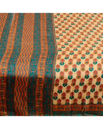 Sanskriti Vintage Sarees Beige 100% Pure Silk Printed Sari Floral Craft Fabric, PR-61567-Beige-Printed Floral Design-Pure Silk-3