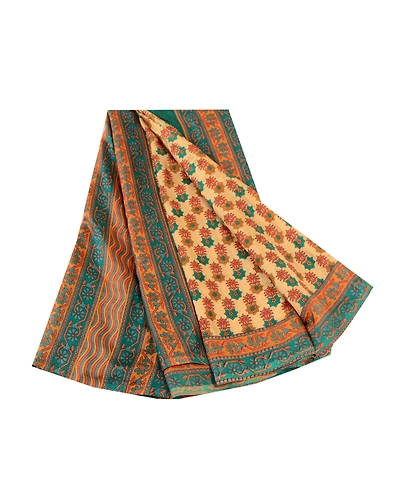 Sanskriti Vintage Sarees Beige 100% Pure Silk Printed Sari Floral Craft Fabric, PR-61567-Beige-Printed Floral Design-Pure Silk-6