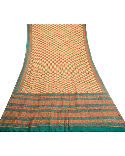Sanskriti Vintage Sarees Beige 100% Pure Silk Printed Sari Floral Craft Fabric, PR-61567-Beige-Printed Floral Design-Pure Silk-7