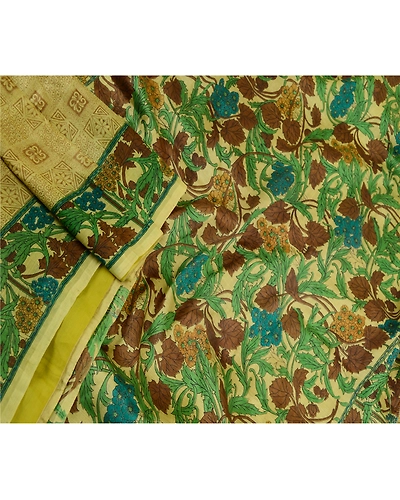 Sanskriti Vintage Sarees Green 100% Pure Silk Printed Sari Floral Craft Fabric, PR-61579-Green-Printed Floral Design-Pure Silk-1
