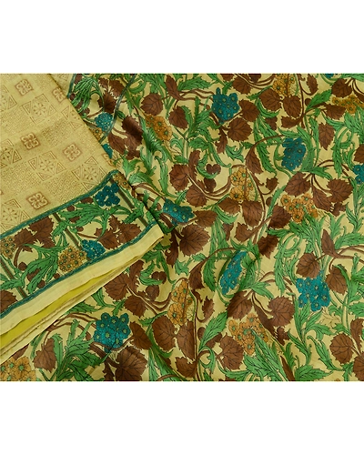 Sanskriti Vintage Sarees Green 100% Pure Silk Printed Sari Floral Craft Fabric, PR-61579-Green-Printed Floral Design-Pure Silk-2