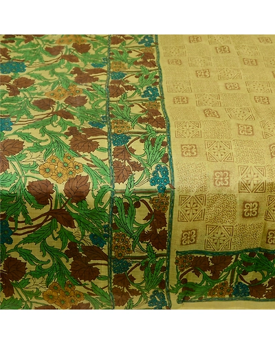 Sanskriti Vintage Sarees Green 100% Pure Silk Printed Sari Floral Craft Fabric, PR-61579-Green-Printed Floral Design-Pure Silk-3