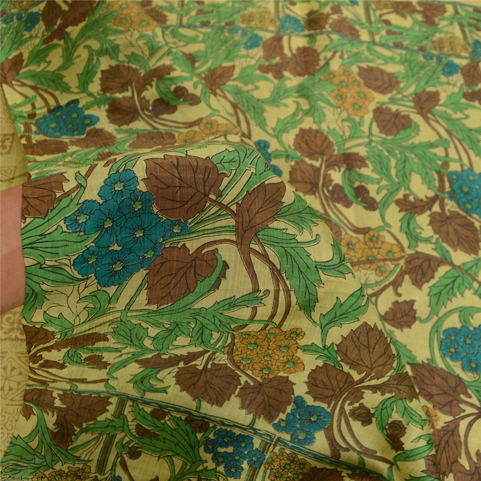 Sanskriti Vintage Sarees Green 100% Pure Silk Printed Sari Floral Craft Fabric, PR-61579-Green-Printed Floral Design-Pure Silk-5