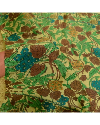 Sanskriti Vintage Sarees Green 100% Pure Silk Printed Sari Floral Craft Fabric, PR-61579-Green-Printed Floral Design-Pure Silk-5
