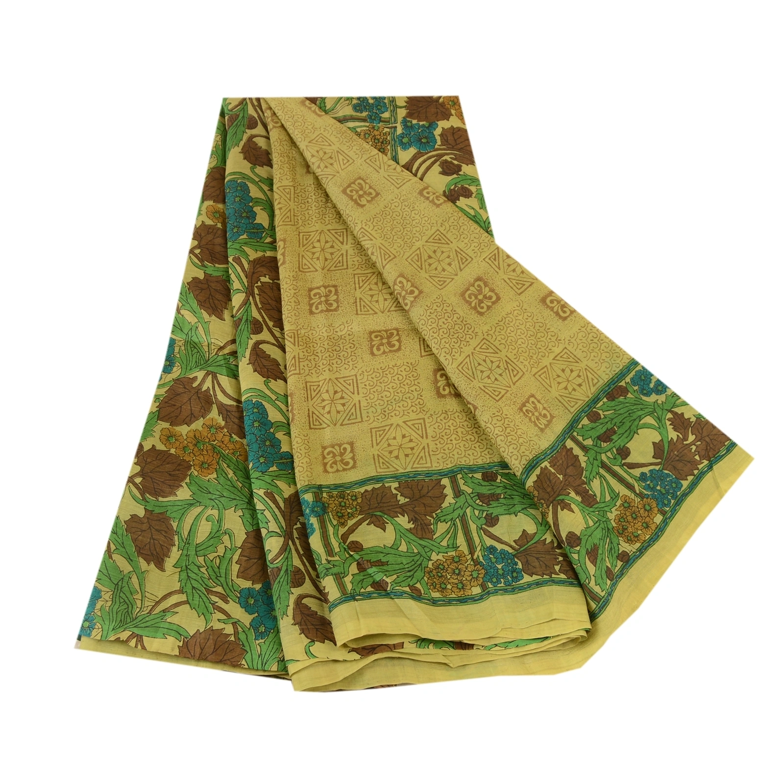 Sanskriti Vintage Sarees Green 100% Pure Silk Printed Sari Floral Craft Fabric, PR-61579-Green-Printed Floral Design-Pure Silk-6