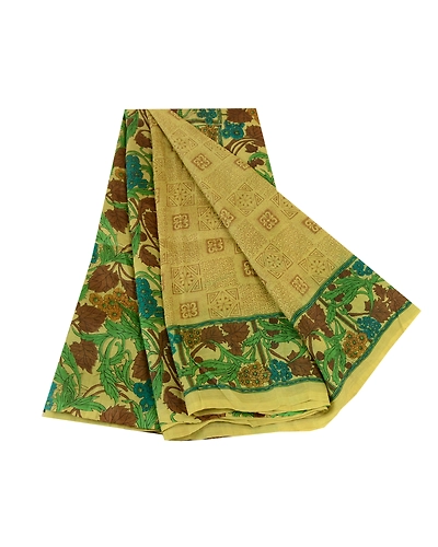 Sanskriti Vintage Sarees Green 100% Pure Silk Printed Sari Floral Craft Fabric, PR-61579-Green-Printed Floral Design-Pure Silk-6