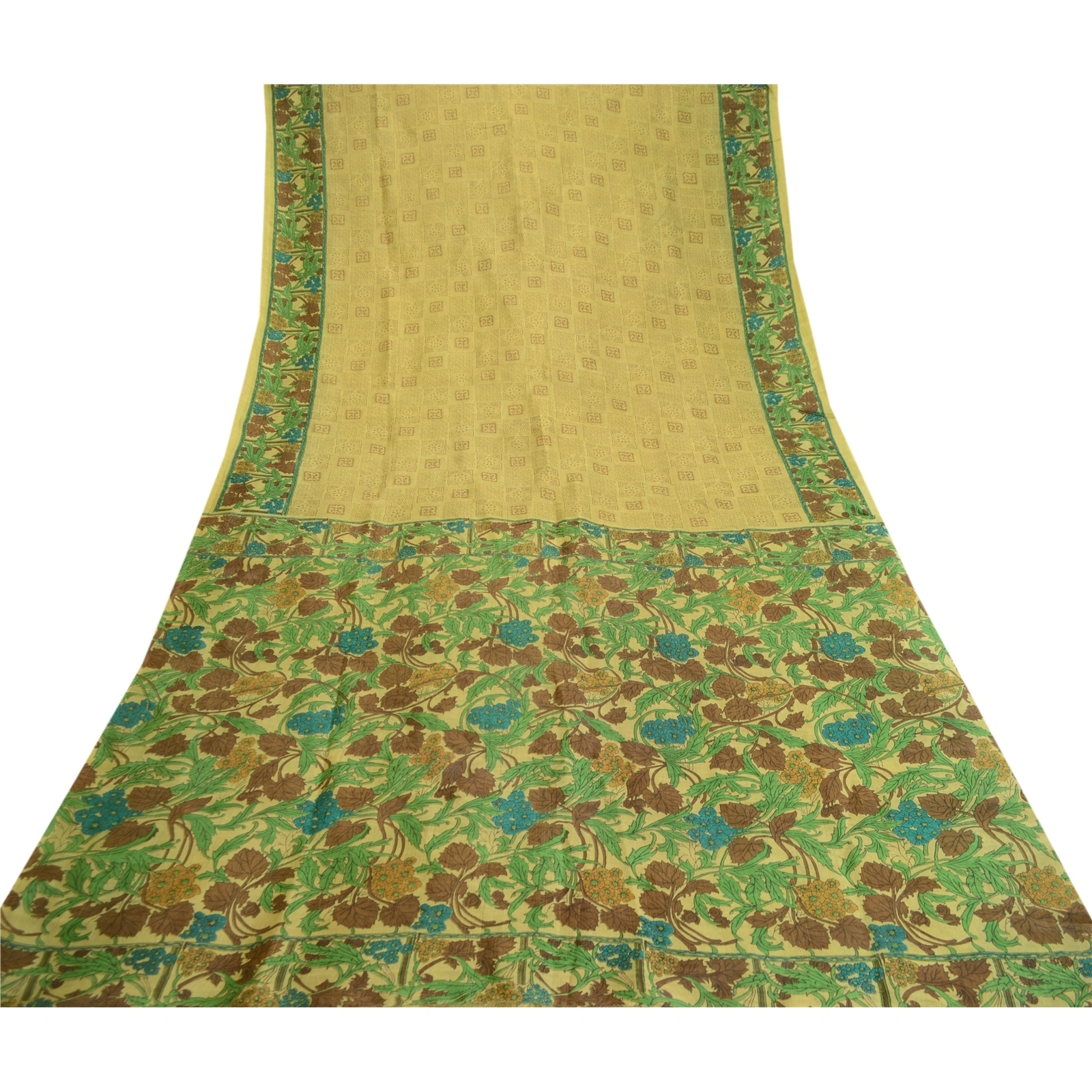 Sanskriti Vintage Sarees Green 100% Pure Silk Printed Sari Floral Craft Fabric, PR-61579-Green-Printed Floral Design-Pure Silk-7