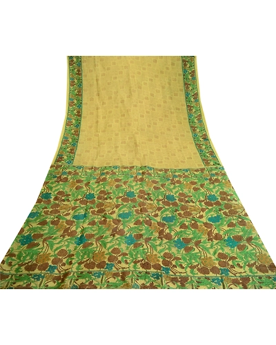 Sanskriti Vintage Sarees Green 100% Pure Silk Printed Sari Floral Craft Fabric, PR-61579-Green-Printed Floral Design-Pure Silk-7