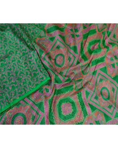 Sanskriti Vintage Sarees Indian Green Pure Silk Printed Sari 5Yd Craft Fabric, PR-61595-Green-Printed Floral Design-Pure Silk-2