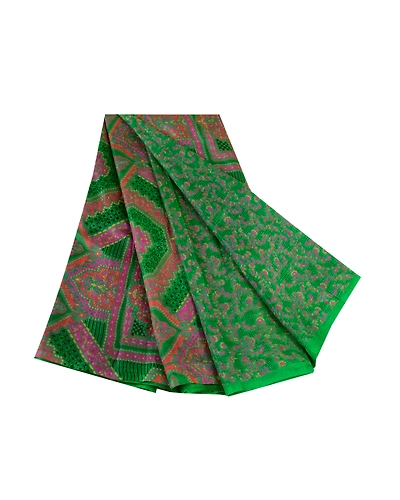 Sanskriti Vintage Sarees Indian Green Pure Silk Printed Sari 5Yd Craft Fabric, PR-61595-Green-Printed Floral Design-Pure Silk-6