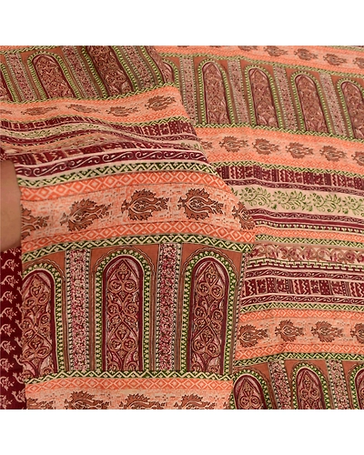 Sanskriti Vintage Sarees Indian Dark Red Pure Silk Printed Sari 5Yd Craft Fabric, PR-61598-Dark Red-Pure Silk-5
