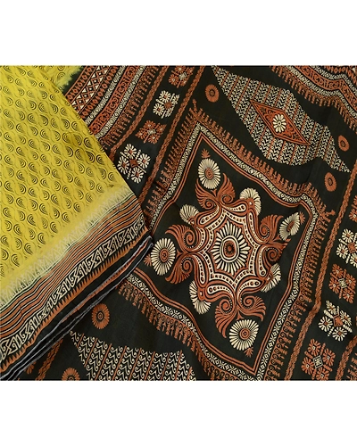 Sanskriti Vintage Sarees From Indian Yellow Printed Pure Silk Sari Craft Fabric, PR-61610-Yellow-Printed Floral Design-Pure Silk-3
