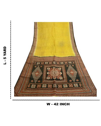 Sanskriti Vintage Sarees From Indian Yellow Printed Pure Silk Sari Craft Fabric, PR-61610-Yellow-Printed Floral Design-Pure Silk-9