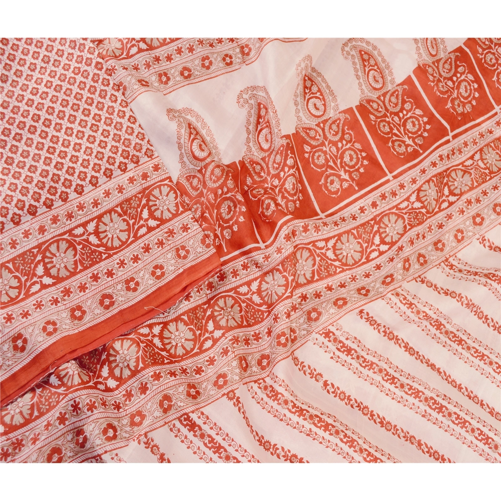 Sanskriti Vintage Sarees Red Indian Printed Pure Silk Sari Floral Craft Fabric, PR-61613-Red-Pure Silk-2