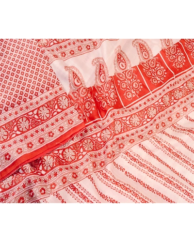 Sanskriti Vintage Sarees Red Indian Printed Pure Silk Sari Floral Craft Fabric, PR-61613-Red-Pure Silk-2