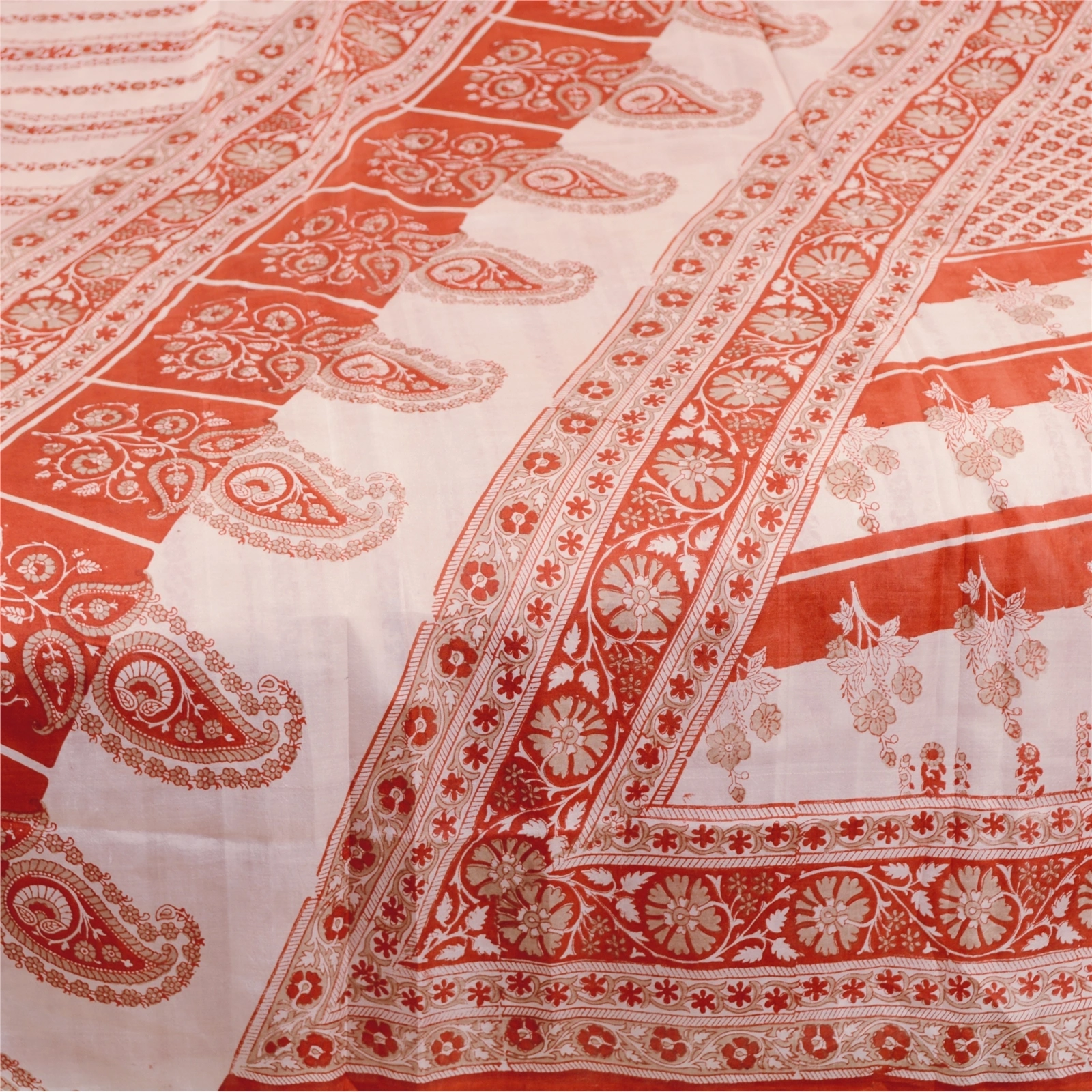 Sanskriti Vintage Sarees Red Indian Printed Pure Silk Sari Floral Craft Fabric, PR-61613-Red-Pure Silk-3